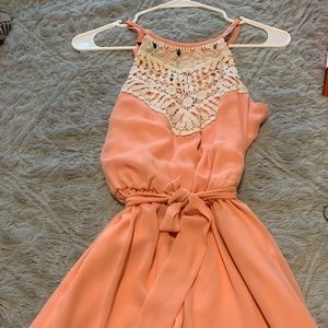 Peach, lace dress